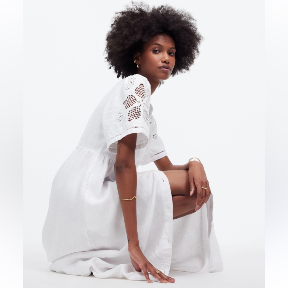 Madewell White Eyelet-Sleeve Midi Dress with Pockets - Picture 4 of 4